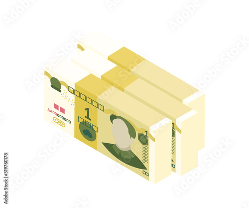Chinese yuan banknote stack isolated on white