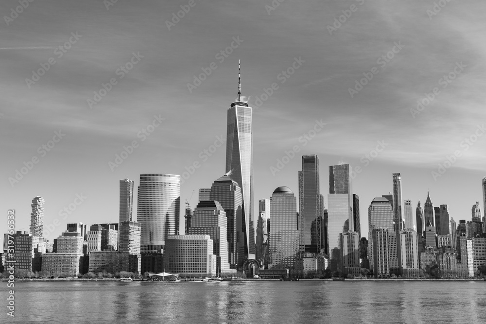 Black and White Lower Manhattan New York City Skyline along the Hudson River