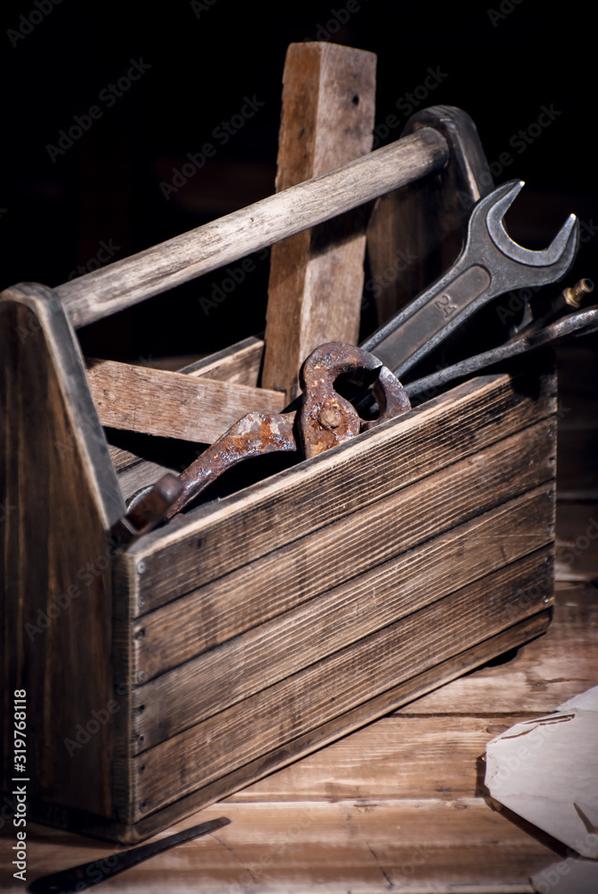 Garage with tools, old grandfather's tools. Garage with tools, old grandfather's tools.