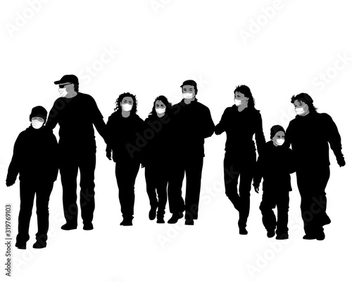 People in protective medical masks on white background