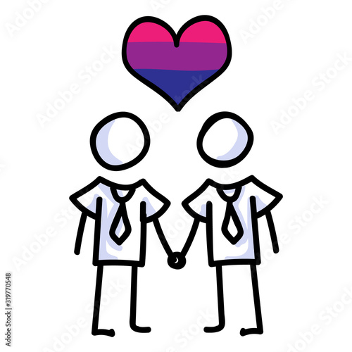 Hand drawn stick figure of bisexual men. Concept of lgbt equality for diversity illustration. Simple icon motif of gay relationship. men, woman, groom, valentines. Vector EPS 10. 