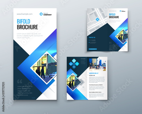 Bifold brochure design with square shapes, corporate business template for bifold flyer. Creative concept folded flyer or brochure. Set - GB075.