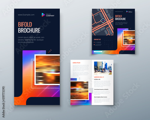 Bifold brochure design with square shapes, corporate business template for bifold flyer. Creative concept folded flyer or brochure. Set - GB075.