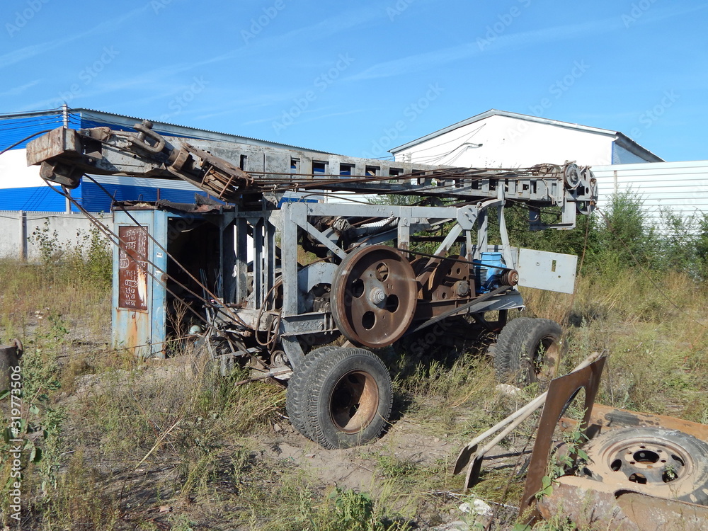 Mobile electric drilling rig for drilling an artesian water intake well. Photo rig. Mobile electric drilling rig for drilling an artesian water intake well. Photo rig.