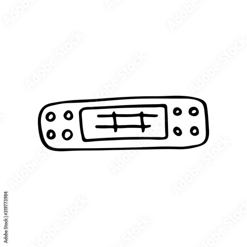 Medical patch cartoon doodle hand drawn vector illustration, icon, sticker. Black line art design. Isolated on white background. Easy to change color. Medicine, health care, protection.