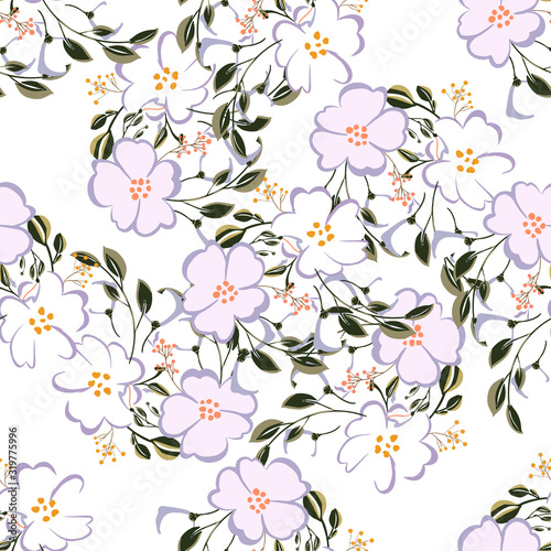 Seamless pattern with colorful hand drawn flowers. Original textile  wrapping paper  wall art surface design. Vector illustration. Floral simple minimalistic graphic