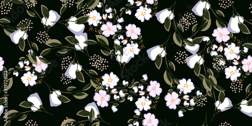 Fashionable cute pattern in nativel flowers. Floral seamless background for textiles, fabrics, covers, wallpapers, print, gift wrapping