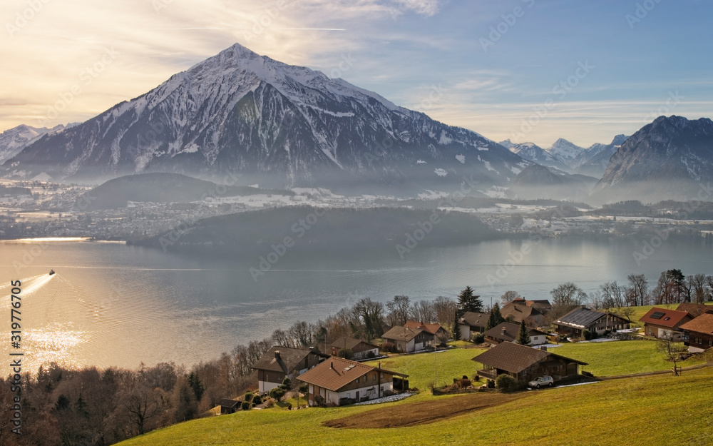 Naklejka premium Switzerland's panorama in Thun in winter