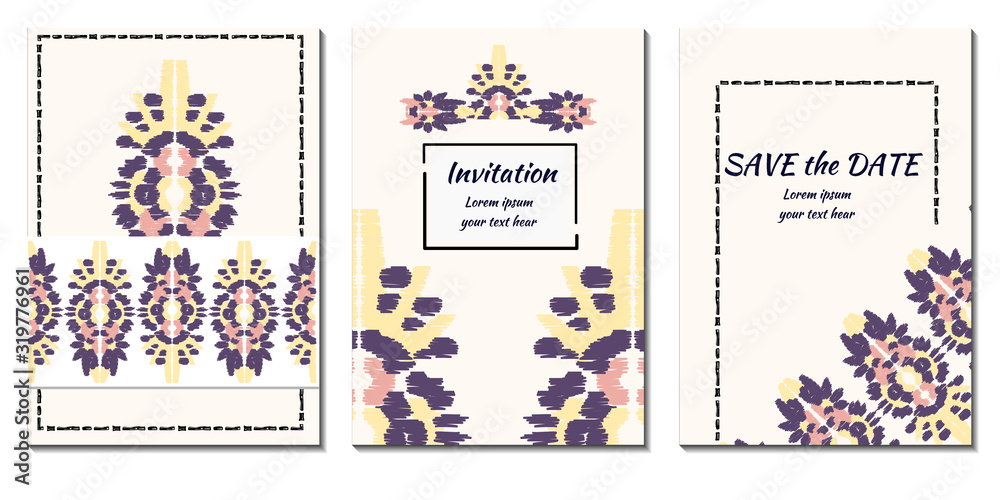 Cover royal greeting design. Modern template with ikat ornament for wedding design or greeting card any purpose. Cover royal greeting design. Modern template with ikat ornament for wedding design or greeting card any purpose.