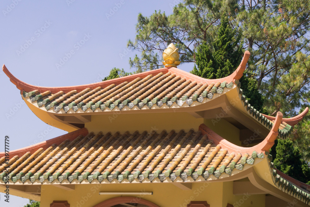 curved roof of an asian temple