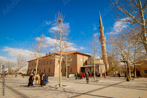 ANKARA, TURKEY - JANUARY 29, 2017: Panorama of the Haci Bayram Mosque with the numerous pilgrims next to it, on January 29 in Ankara.