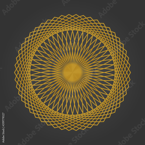 Geometric gold logo template. Vector gold arabic ornamental symbol on black background.Vector Flower Mandala. Vintage decorative elements.