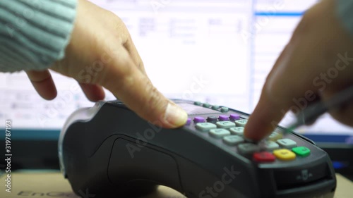 Credit card payment for purchase or sell products and service, business people hand pushing button or swipe to buy shopping through electronic transaction machine, Payments by credit card in terminal
