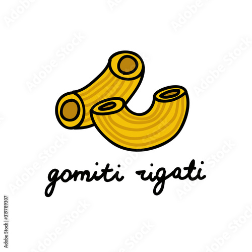 gomiti rigati pasta doodle icon, vector illustration
