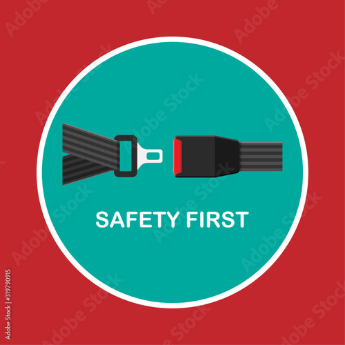 Vector seat belt icon isolated on color background. Click it concept. Safety equipment for car and plane.