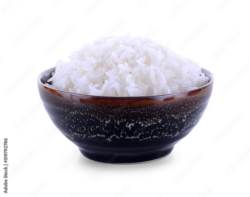 Rice in a bowl on white background Rice in a bowl on white background