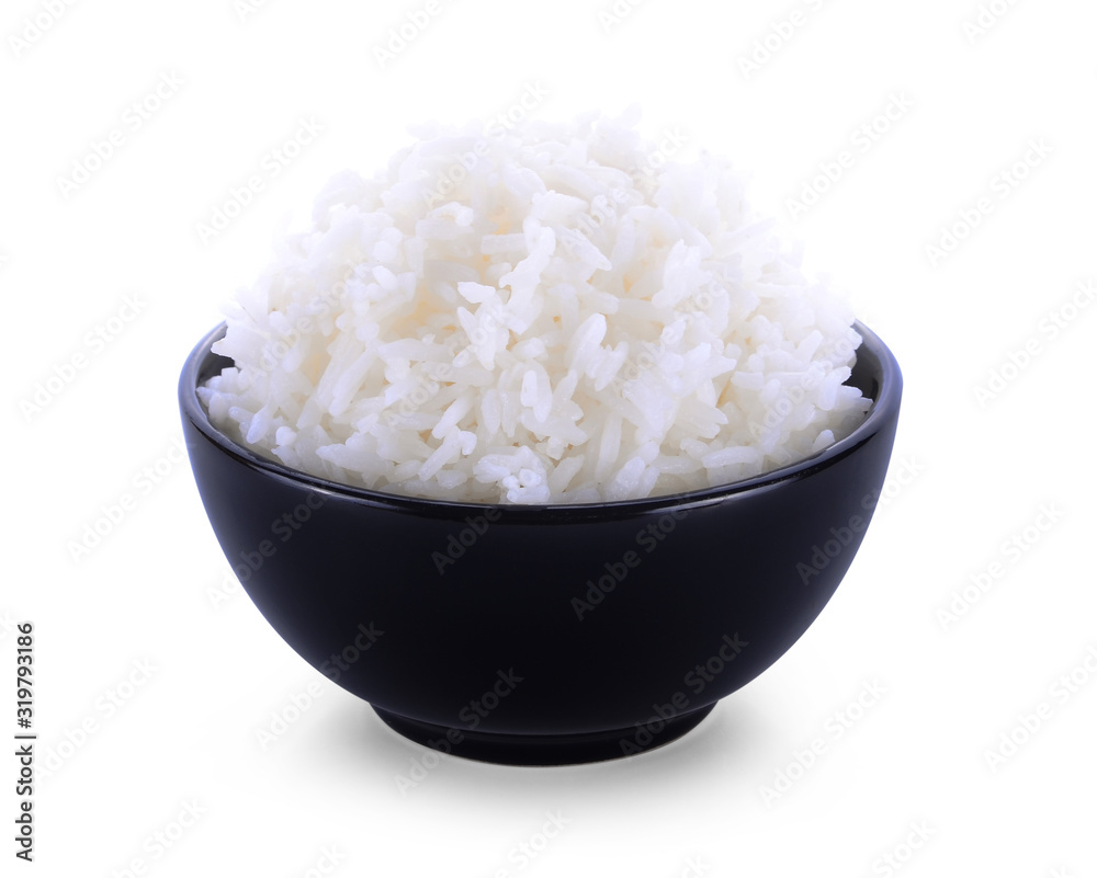 Rice in a bowl on white background Rice in a bowl on white background