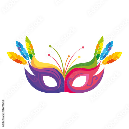 mask carnival with feathers isolated icon