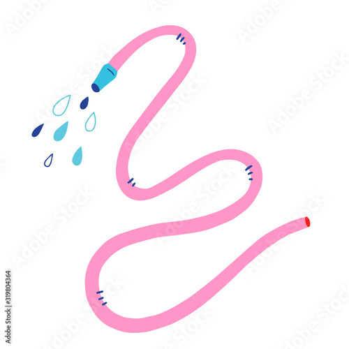 Watering hose illustration, garden gear for irrigation and watering plants, agriculturing tool for gardening, and farming, rubber sprayer, modern simple drawing isolated on white background.