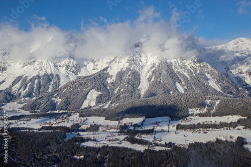 view from Schladming ski resort towards Dachstein glacier