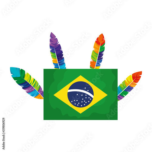 flag of brazil with feathers isolated icon