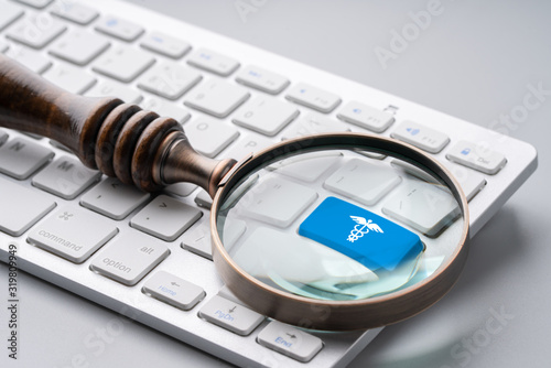 Medical retro keyboard with magnifying glass