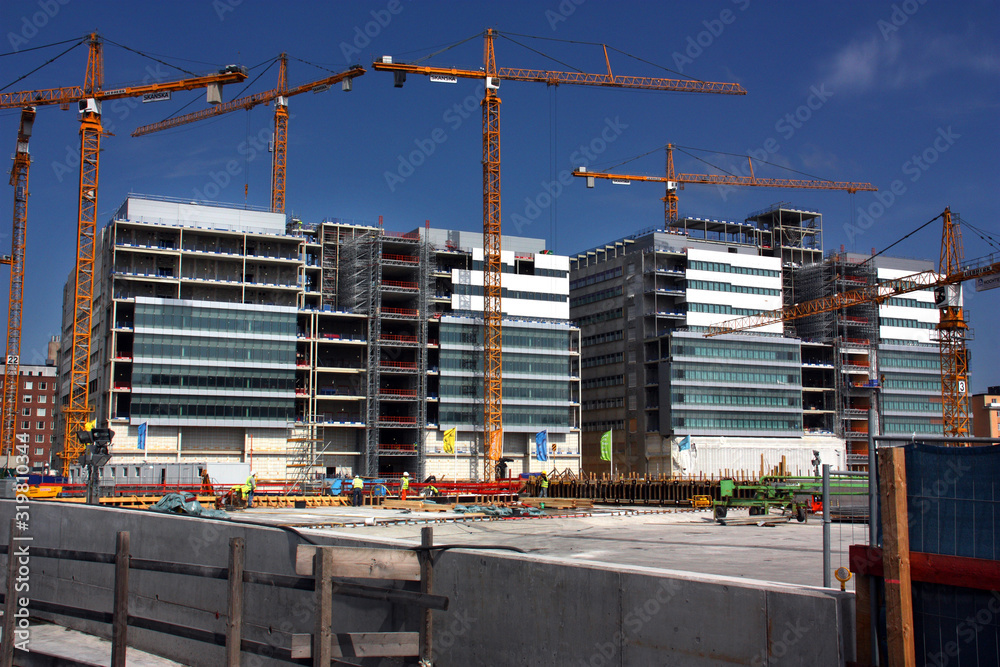 Εκτύπωση καμβά Byggarbetsplats vid Nya Karolinska sjukhuset i Solna