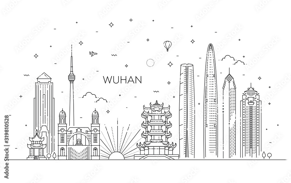 Outline Wuhan China City Skyline. Vector Illustration Outline Wuhan China City Skyline. Vector Illustration