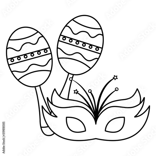 maracas with mask carnival isolated icon