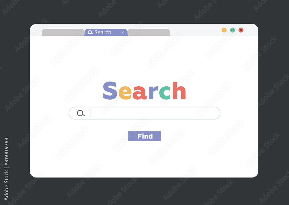 Internet search window. Browser search engine computer screen shape row web page engine blank tab website, illustration Internet search window. Browser search engine computer screen shape row web page engine blank tab website, illustration