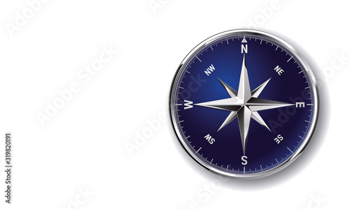 Glossy chromy metallic vector clip art compass rose isolated on white background