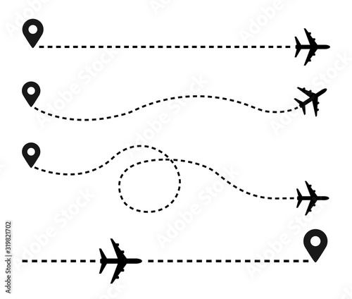 Plane and track icon on a white background. Vector illustration