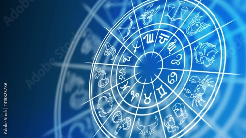zodiac wheel with zodiac signs background, future wheel
