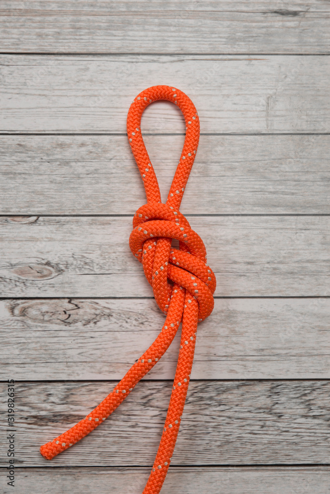 Basic climbing knot for harness eight figure doubled Stock Photo