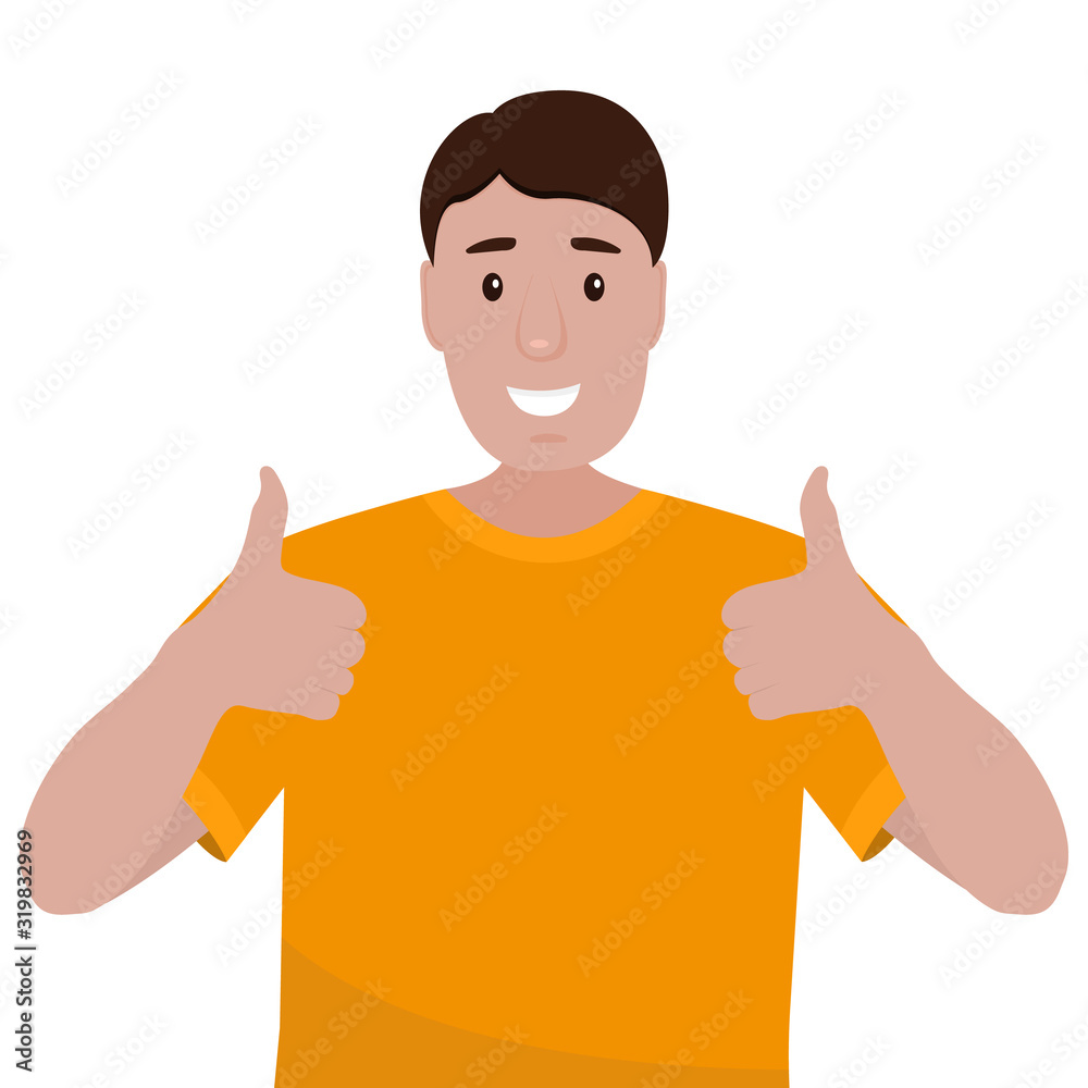 Man with a beard shows a thumb up like sign. Cartoon vector illustration, flat design Man with a beard shows a thumb up like sign. Cartoon vector illustration, flat design