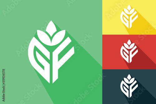 Initial letter G F with abstract leaf logo sign symbol