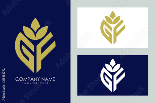 Initial letter G F with abstract leaf logo sign symbol