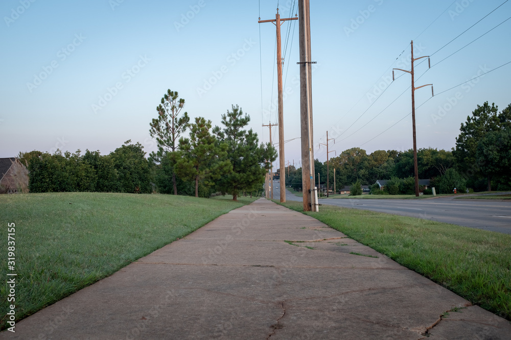 sidewalk and power lines