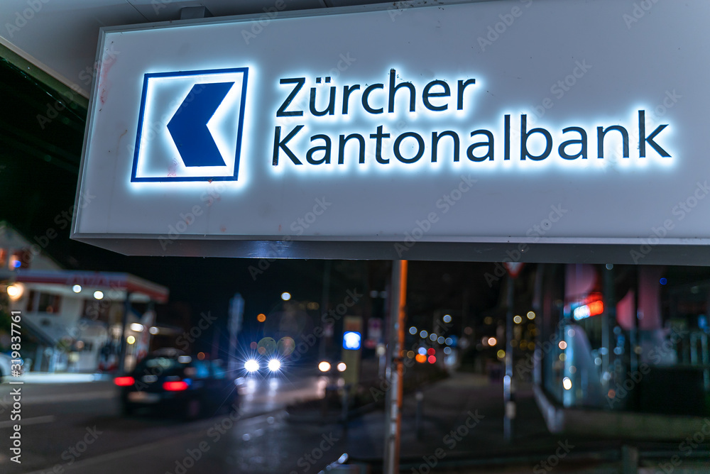 ZURICH, SWITZERLAND - JANUARY 14, 2020: Branch of a bank Zurcherkantonalbank-ZKB in Zurich-Hongg.