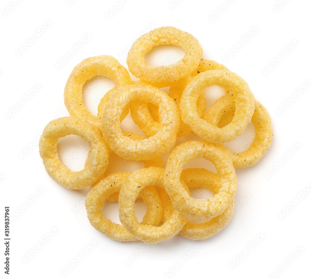 Top view of crispy onion rings