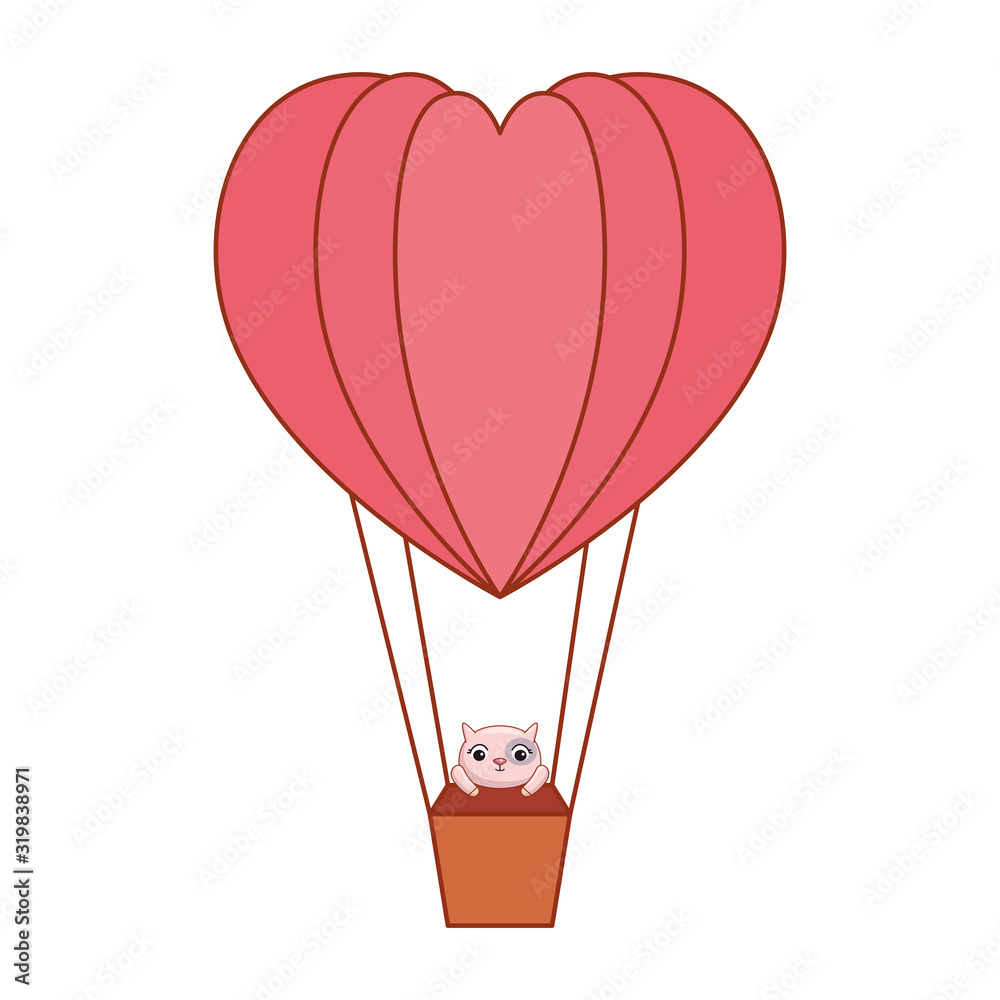 Obraz premium balloon air hot in shape heart with cute cat