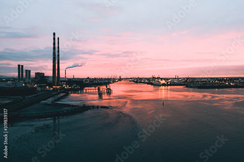 An Amazing Sunset Over Poolbeg And River Liffey.