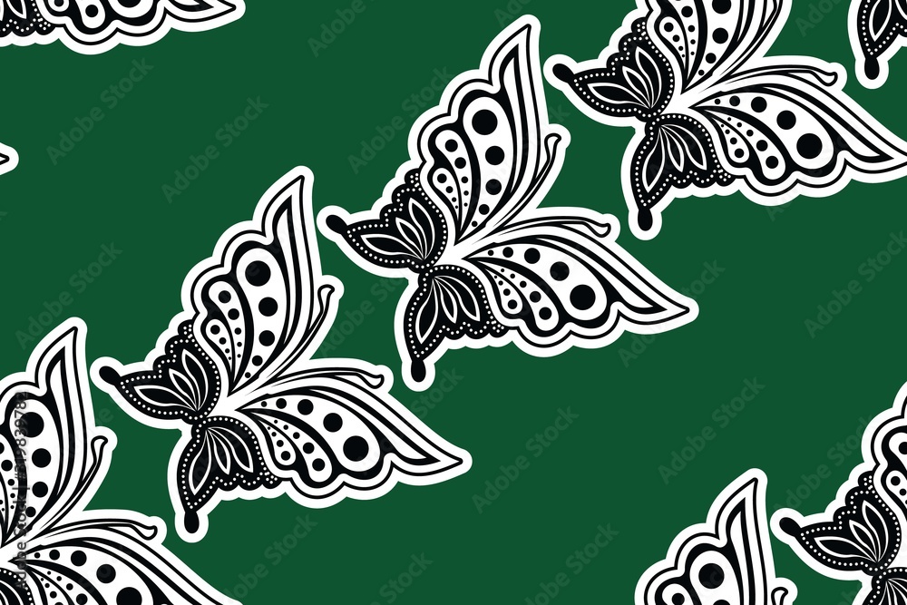 Seamless pattern with floral and butterfly Illustration, Indonesian batik motif vector