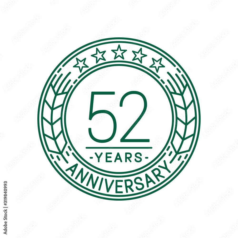 52 years anniversary celebration logo template. Line art vector and illustration. 52 years anniversary celebration logo template. Line art vector and illustration.