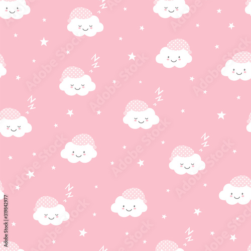 Seamless pattern with clouds and stars. Nursery print © magicmary