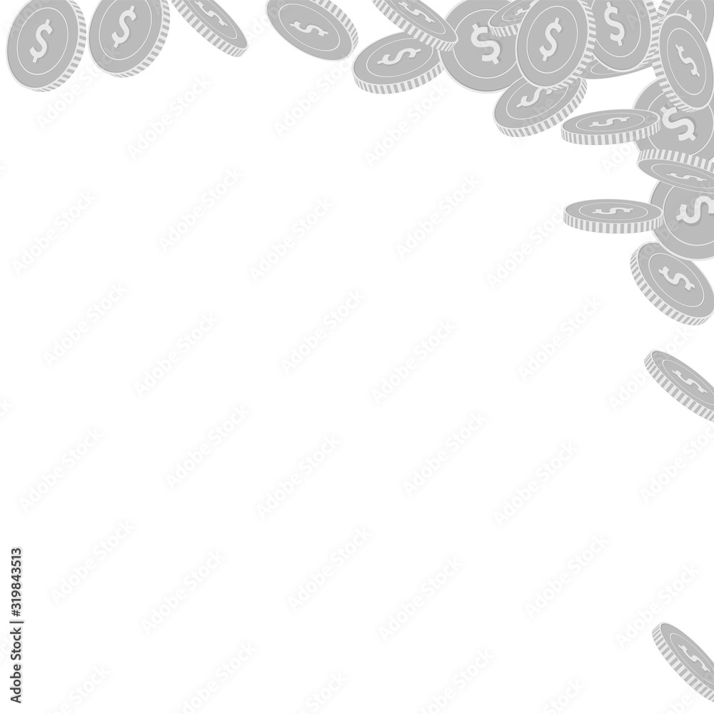 Obraz premium American dollar coins falling. Scattered black and