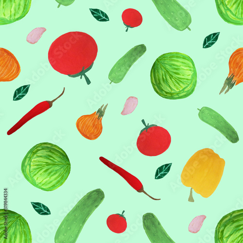 gouache hand drawn vegetables seamless pattern. organic vegetables seamless pattern for textile, fabric, wrapping, wallpaper