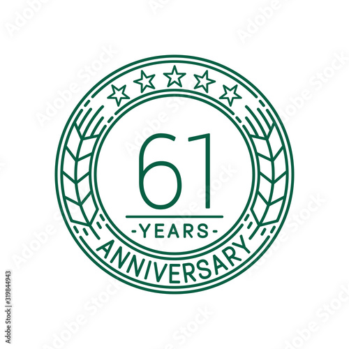 61 years anniversary celebration logo template. Line art vector and illustration.