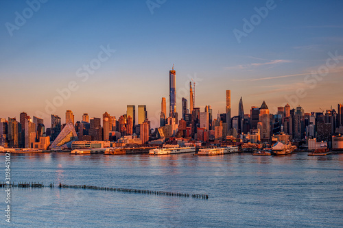 Sunset Golden Hour Over Hudson River West Midtown Manhattan Buildings © Edi Chen