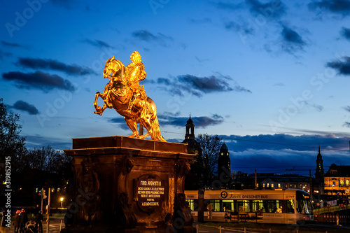 The Golden Rider or Goldener Reiter, the statue of August the Strong in Dresden, Saxony, Germany. November 2019